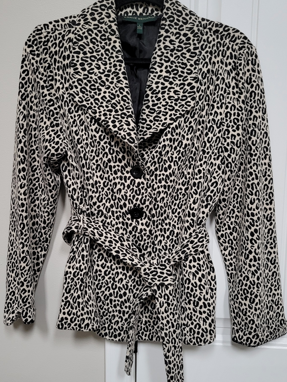 Harve Benard Black and White Leopard Print Tie-Waist Blazer